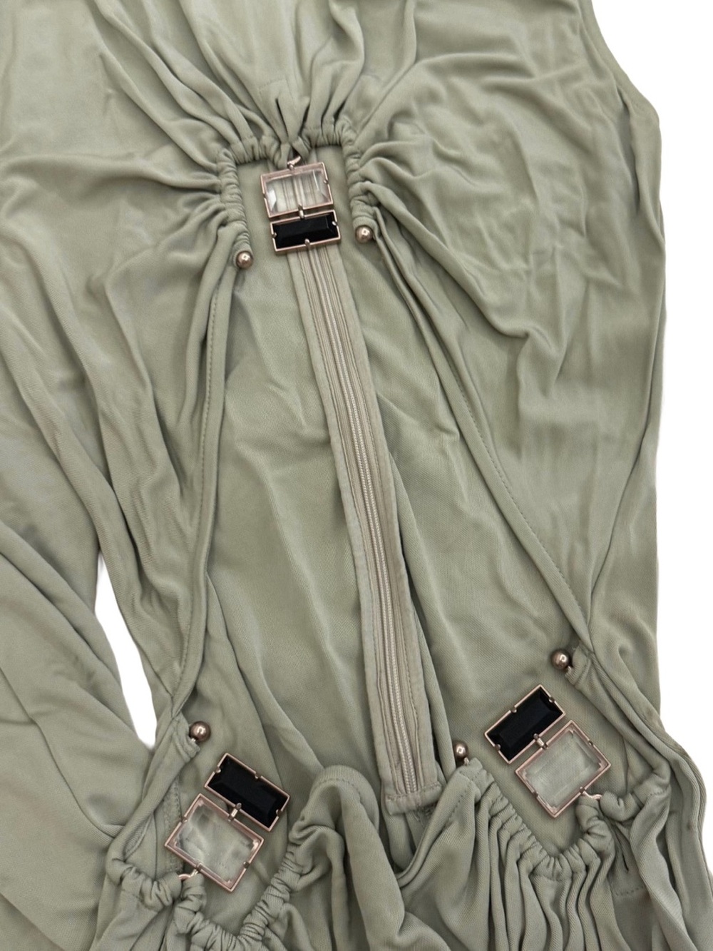 New Christopher Esber Duo Bezel Quartz Jersey Maxi Dress In Sage Green - Picture 14 of 16